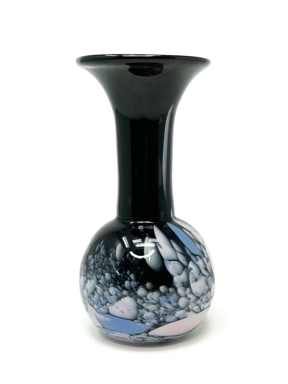 Dockyard Glassworks of Bermuda Art Glass Bud Vase in Black with Pink Blue Green